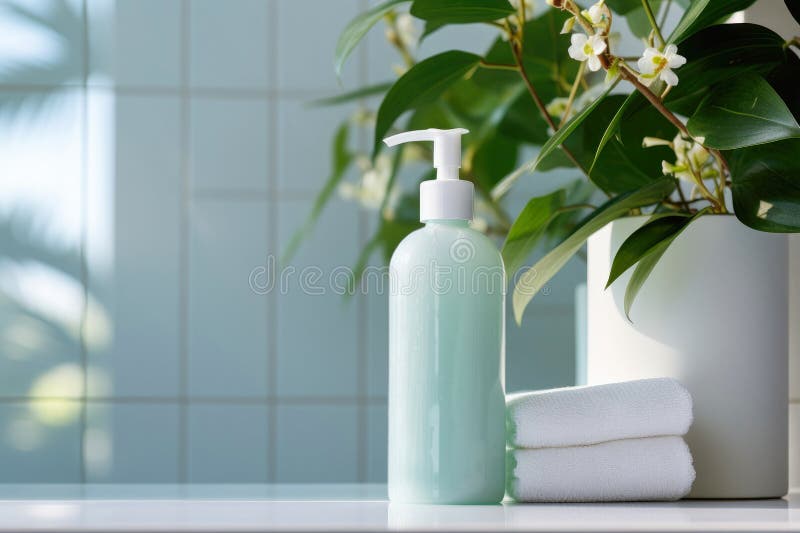 Shower gel container on a modern bathroom table royalty free illustration