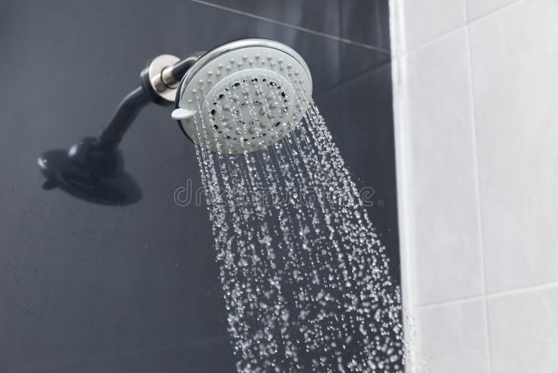 Shower Head in Bathroom with Water Drops Stock Photo Image of liquid