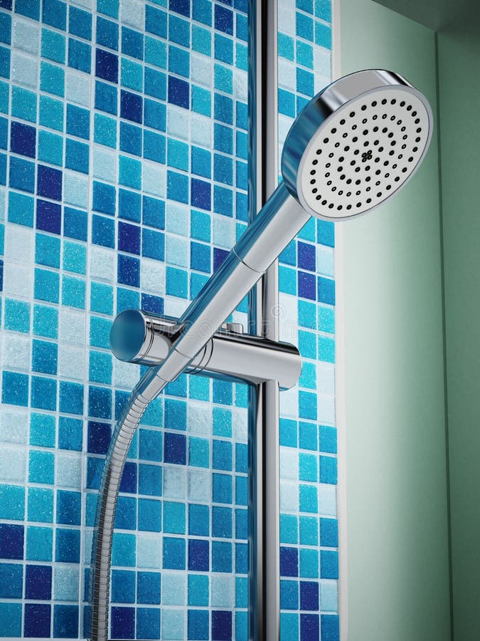 Shower Head and Fitting on the Wall. 3D Illustration Stock Illustration