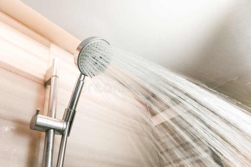 Shower Head with Refreshing Water Droplets Spray in Bathroom Stock Image Image of splash, home