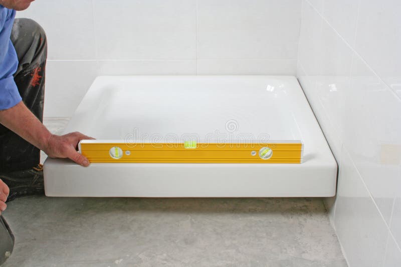Shower installation stock image. Image of installing 73675931