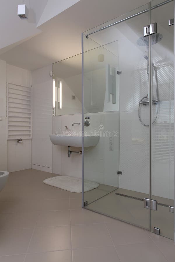 Shower in modern bathroom stock image. Image of design - 26894647