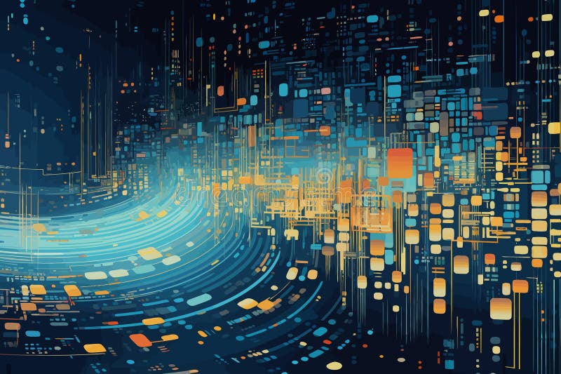 Showing Digital Data and Big Tech Imagery As Patterns Isolated Vector