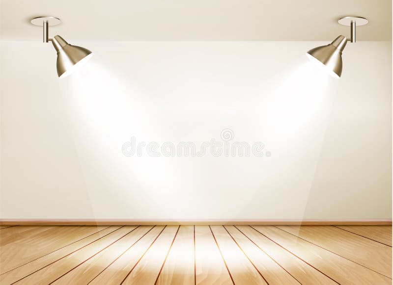 Showroom with wooden floor and two lights. vector illustration