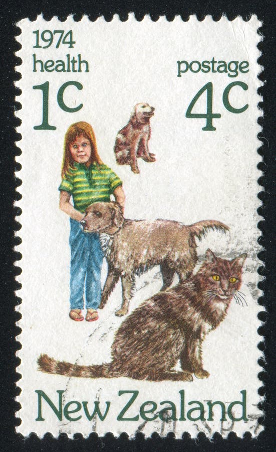 Shows child and dog and cat
