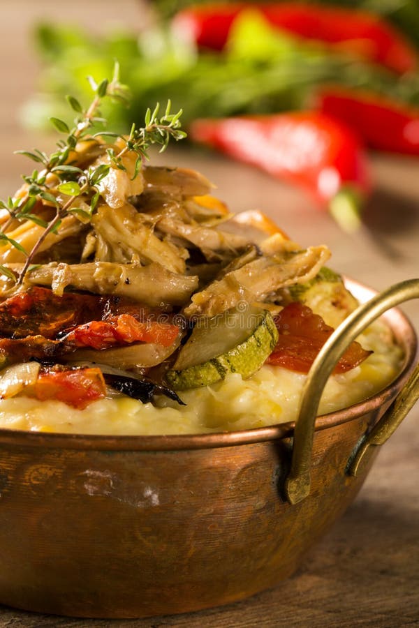 Shredded Chicken with Mashed Potatoes and Vegetables Served in T Stock ...