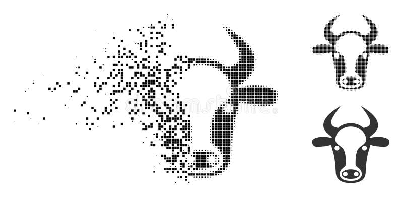 Shredded Pixel Halftone Cow Head Icon vector illustration