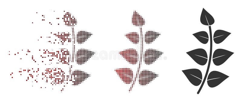 Shredded Pixel Halftone Leaf Branch Icon vector illustration