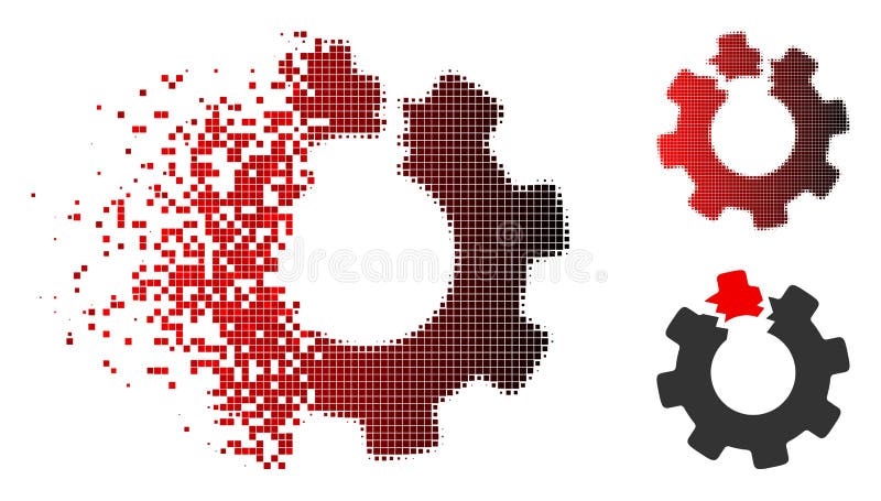 Shredded Pixelated Halftone Broken Cog Icon stock illustration