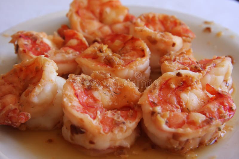 Shrimp prawn appetizer cooked seasoned seafood dish. Shrimp prawn appetizer cooked seasoned seafood dish