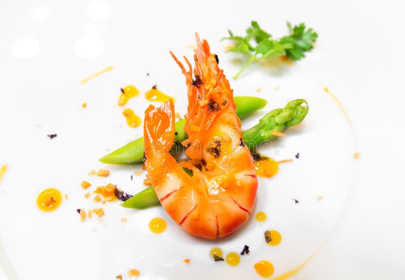 Shrimp with Asparagus and Sauce Stock Image Image of seasoning