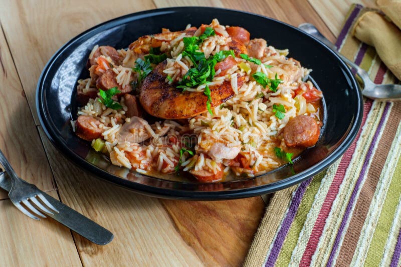 Shrimp Chicken Andouille Sausage Jambalaya Stock Image - Image of