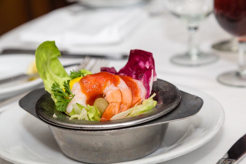 Shrimp Cocktail with Sauce on Butter Lettuce royalty free stock image Shrimp Cocktail with Sauce on Butter Lettuce royalty free stock image