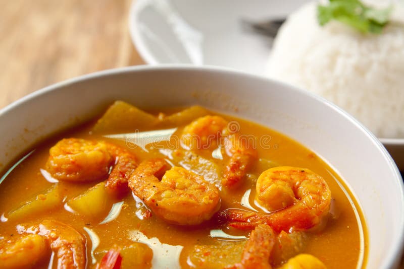 Shrimp curry with rice.