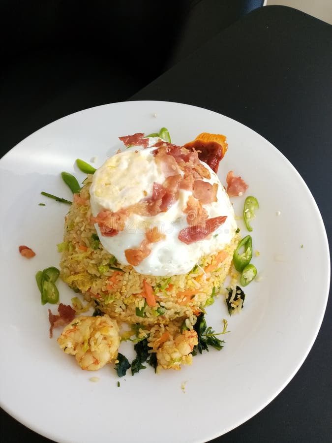 Shrimp Fried Rice with Bacon Stock Photo Image of produce, fried 214732156