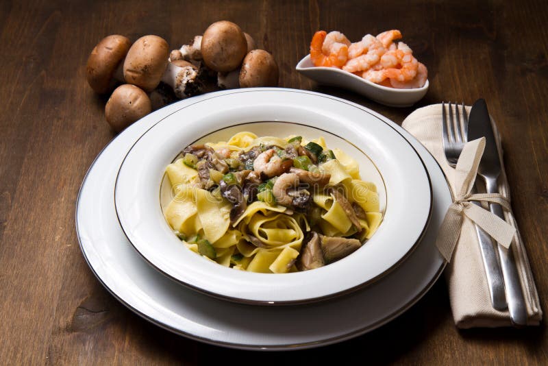 Shrimp and Mushroom Pasta stock photo. Image of dinner 37726254