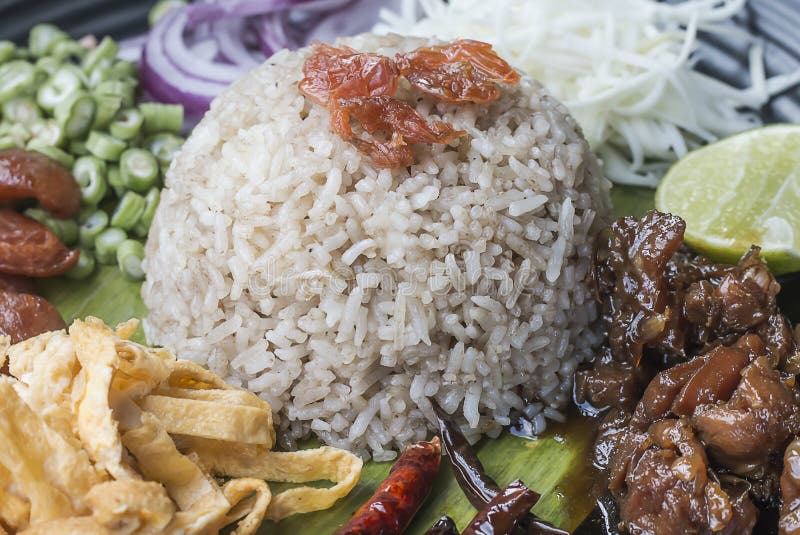 Shrimp Paste Fried Rice with Sides Stock Image - Image of chili, meat