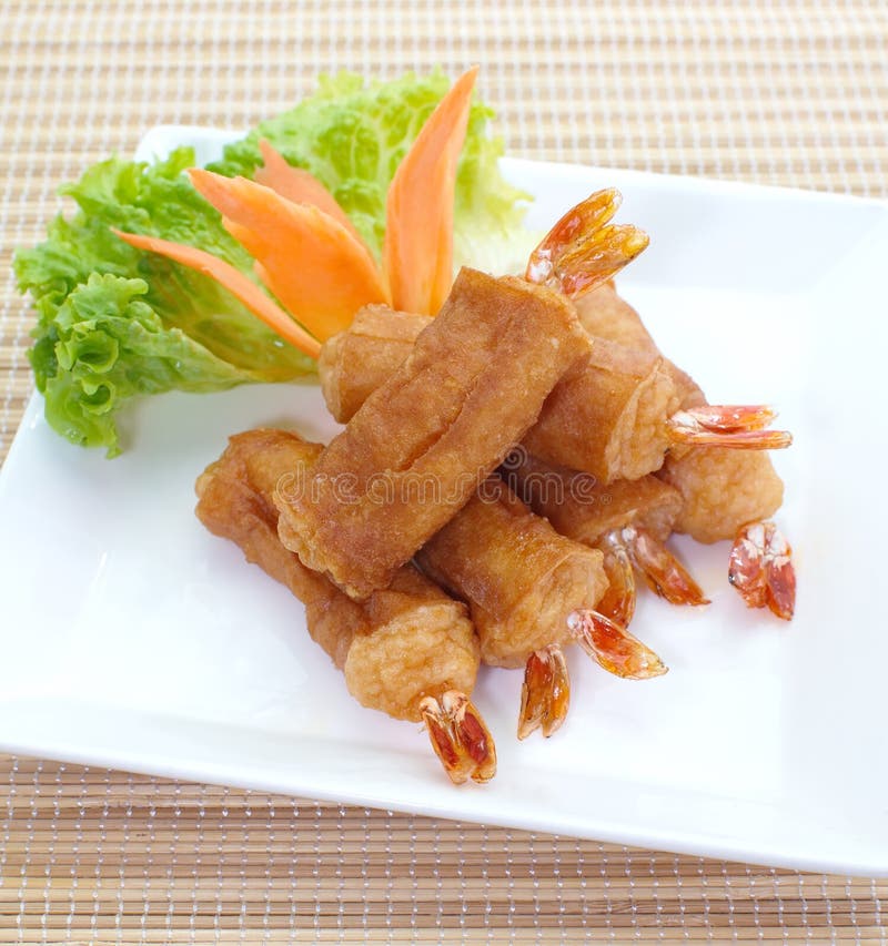 Fried Shrimp Spring Rolls, Thai Cuisine Stock Photo - Image of dinner
