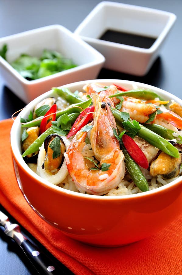 Shrimps with Rice and Vegetables Stock Photo Image of dinner, health