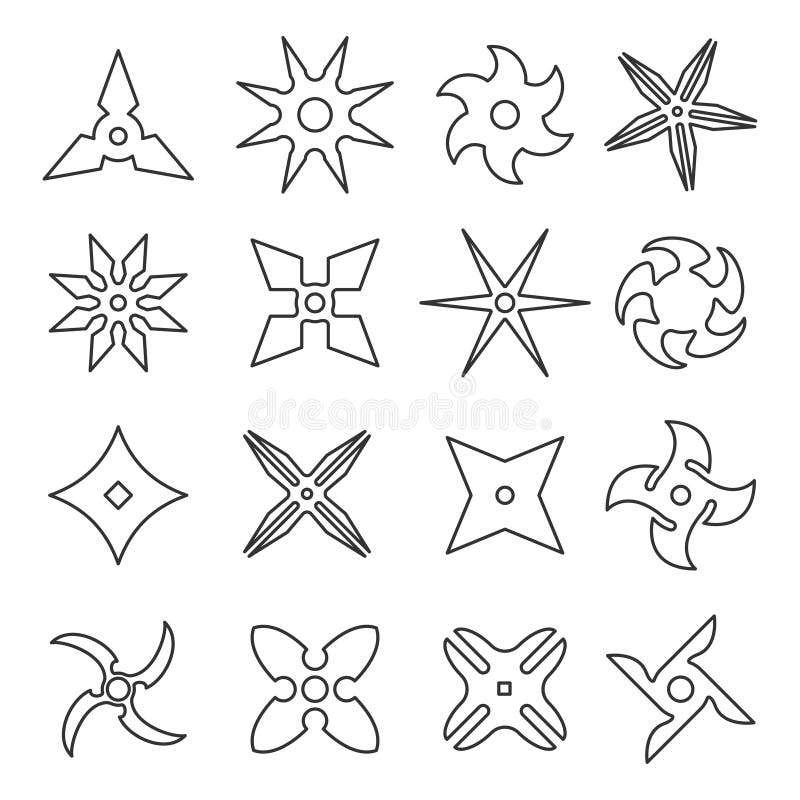 Shuriken linii ikony set royalty ilustracja Shuriken linii ikony set royalty ilustracja
