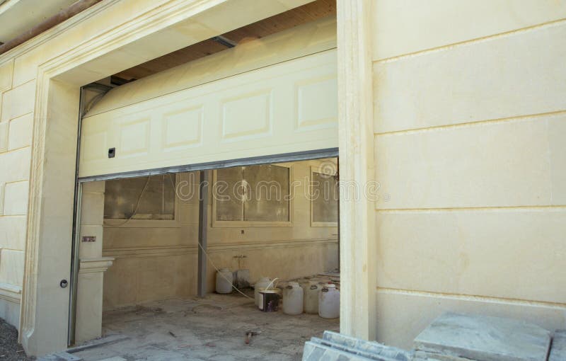 Shutter Door Or Roller Door And Concrete Floor Outside White