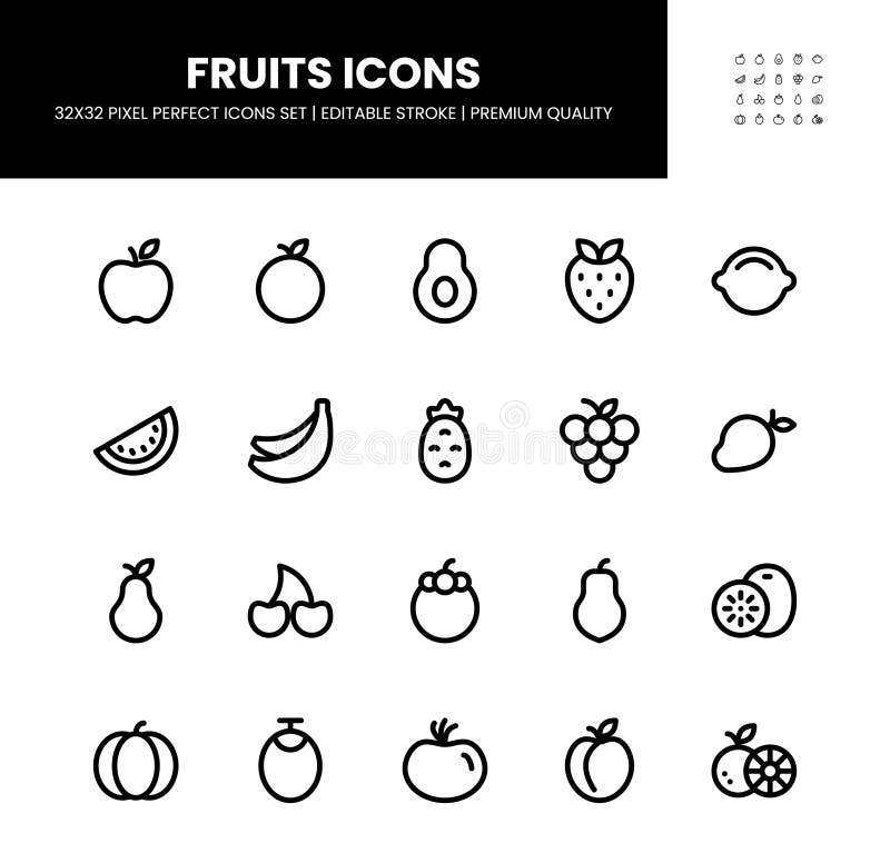 Set pixel art berries icon 32x32 pixels Royalty Free Vector