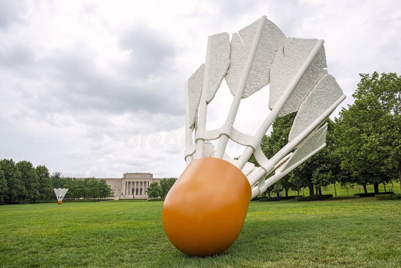 Wide angle close-up of a shuttlecock at the Nelson art gallery in Kansas city,Missouri. Wide angle close-up of a shuttlecock at the Nelson art gallery in Kansas city,Missouri