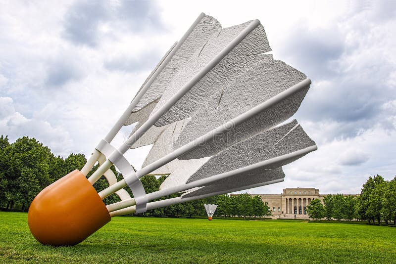 Wide angle close-up of a shuttlecock at the Nelson art gallery in Kansas city,Missouri. Wide angle close-up of a shuttlecock at the Nelson art gallery in Kansas city,Missouri