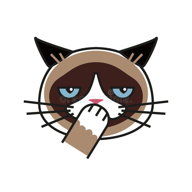 Shy Grumpy Cat. Meme Cat Isolated Whitebackground Stock Vector