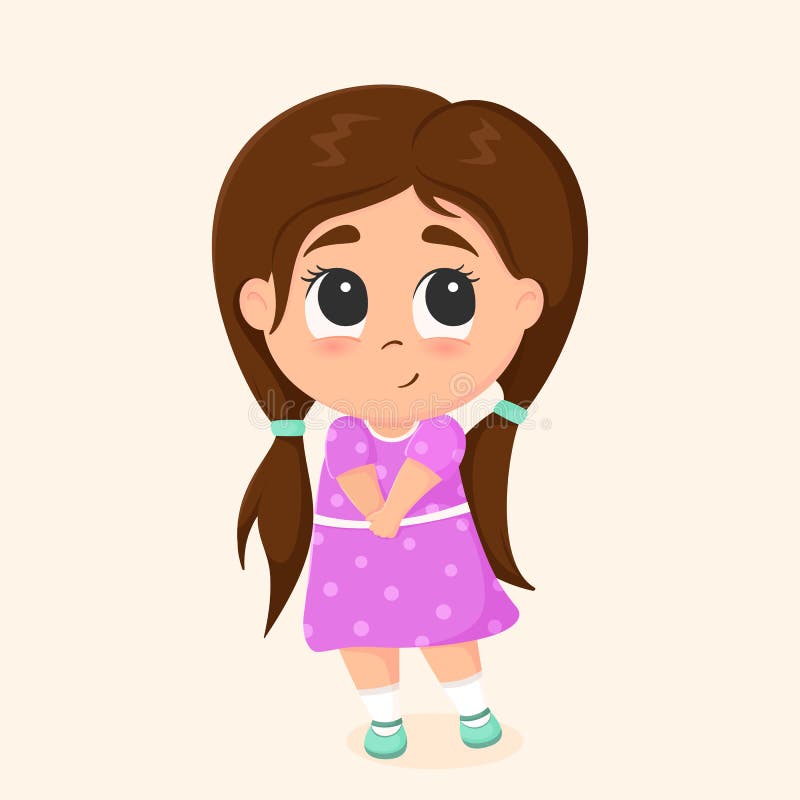 Shy Little Cartoon Girl. Vector Illustration of a Cute Baby Stock Vector -  Illustration of girl, cute: 210523396
