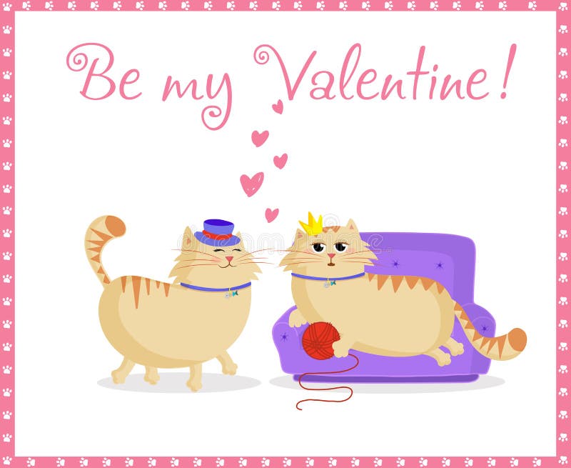 Sia la mia cartolina d'auguri del biglietto di S. Valentino con i gatti svegli nell'amore illustrazione di stock Sia la mia cartolina d'auguri del biglietto di S. Valentino con i gatti svegli nell'amore illustrazione di stock