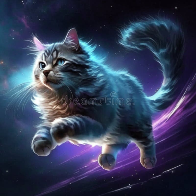 Siberian cat flying in space, 3d rendering. Computer digital drawing. Generative AI royalty free stock photos