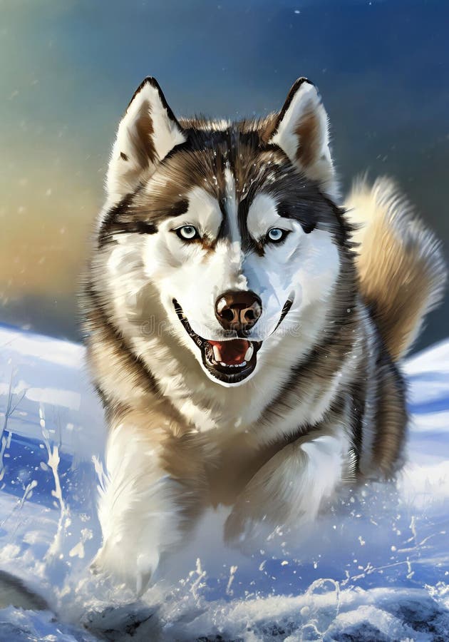  Siberian Husky that Running in the Vast Snowfield Stock Illustration Illustration 