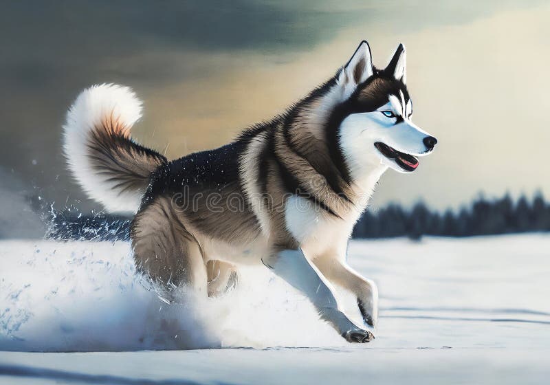  Siberian Husky that Running in the Vast Snowfield Stock Illustration Motiv 