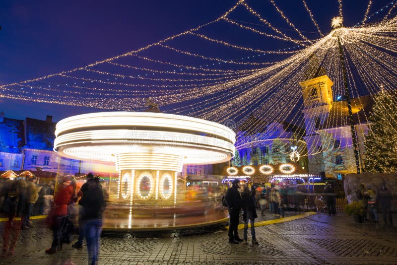 Sibiu Christmas Market in the main square Transylvania Romania stock photos Sibiu Christmas Market in the main square Transylvania Romania stock photos