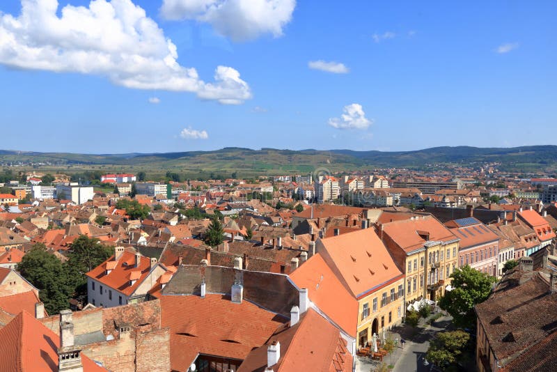 Sibiu, in the center of Transylvania, Romania. View from above with the  Fagaras Mountains in the back. HDR photo. City also known as Hermannstadt  Stock Photo - Alamy