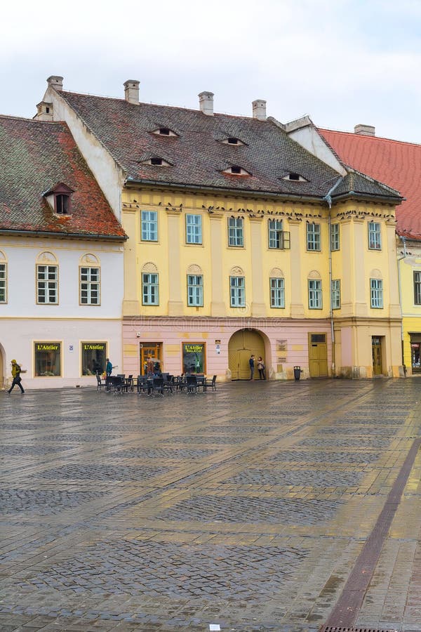 Panoramic view of Sibiu central square in Transylvania, Romania