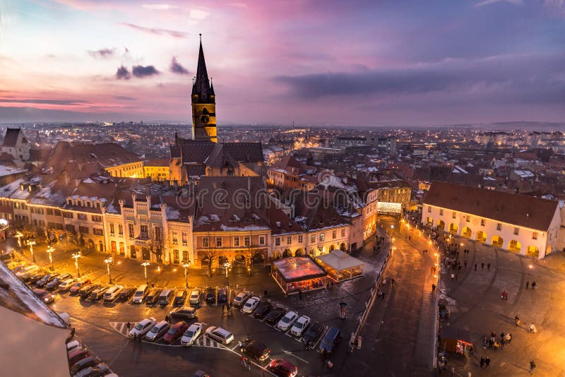 Sunset In Sibiu Hermannstadt Romania Stock Photo, Picture and