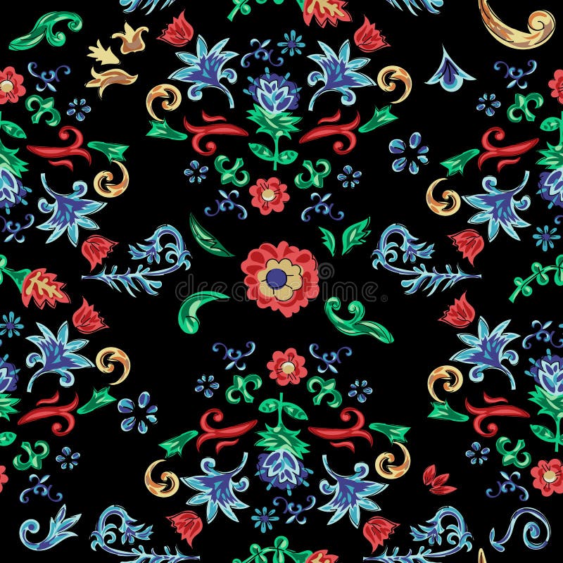 Sicilian seamless pattern with flowers. Vector floral patch for embroidery and print vector illustration