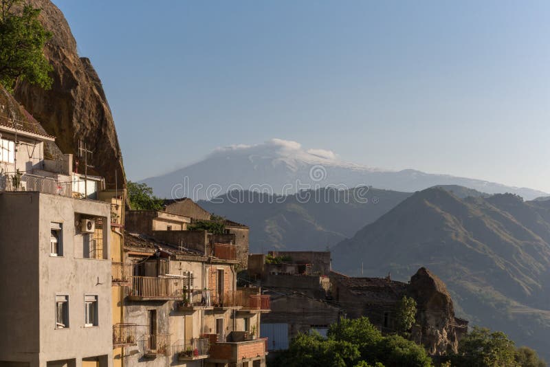 Sicily villaga etna stock image. Image of tree, mountains 63399597
