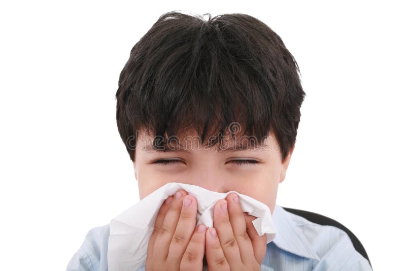 Sick boy blowing his nose stock image. Image of medic 21589567