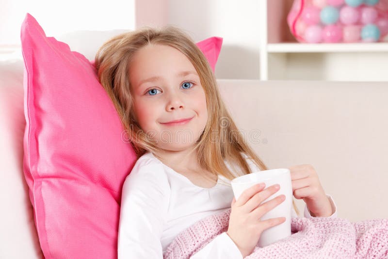 Sick child drinking tea stock photo. Image of happy, laugh - 48969296