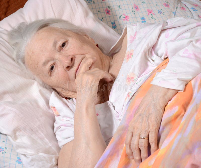 Sick Old Woman Lying at Bed Stock Photo - Image of mother, elderly: 37911146