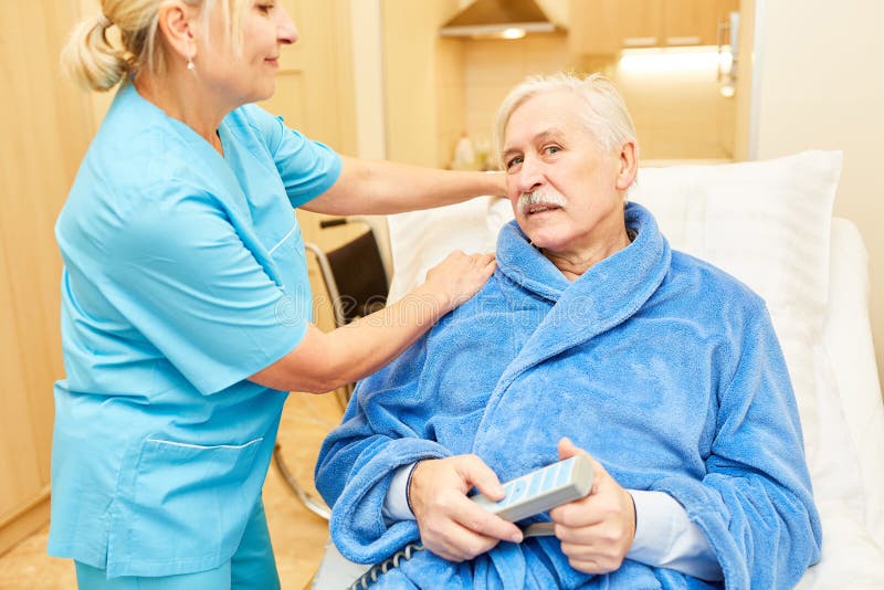 Sick senior man in nursing bed royalty free stock image Sick senior man in nursing bed royalty free stock image