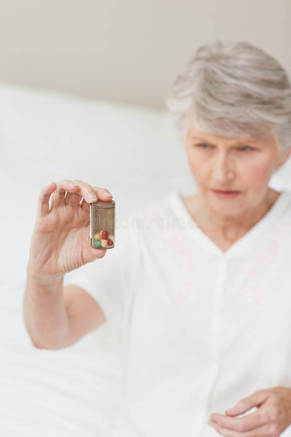 Sick Senior Woman Taking Her Pills Stock Image Image of colour