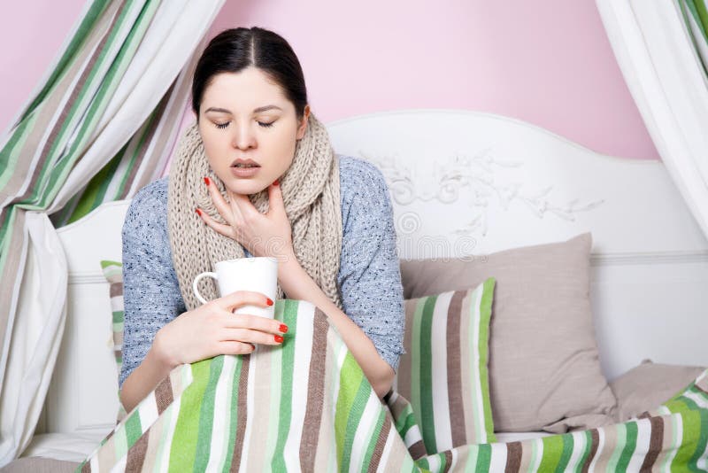 Sick Woman with Temperature Resting. Stock Image - Image of blowing ...