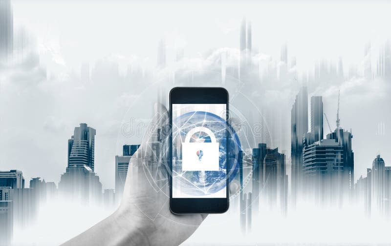 Sicurezza e collegamento a Internet del dispositivo mobile Mano facendo uso dell'icona mobile della serratura e dello Smart Phone