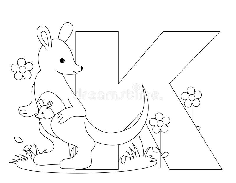 Sida för färgläggning K för alfabet djur
