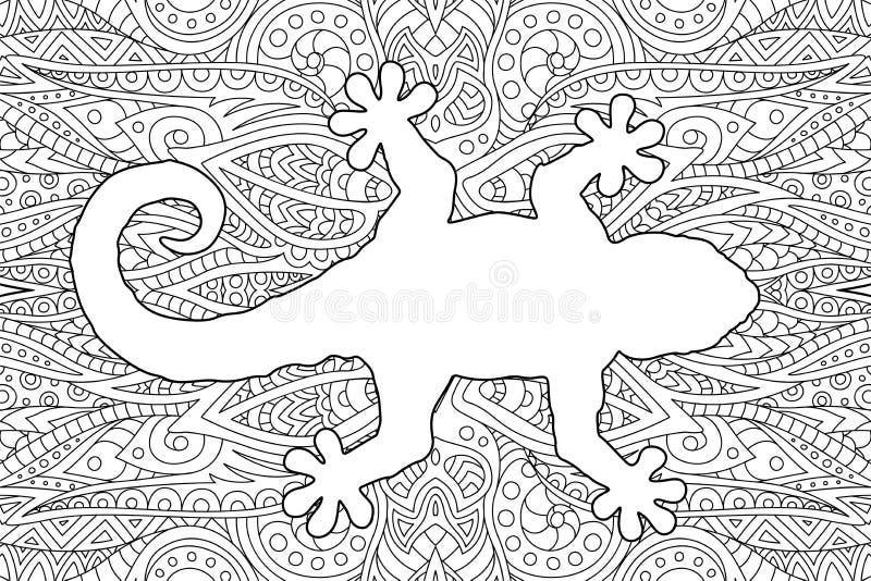 Sida för färgläggningbok med den vita geckokonturn vektor illustrationer Sida för färgläggningbok med den vita geckokonturn vektor illustrationer