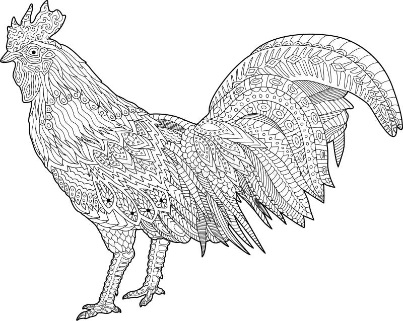 Sida för färgläggningbok med tuppen royaltyfri illustrationer Sida för färgläggningbok med tuppen royaltyfri illustrationer